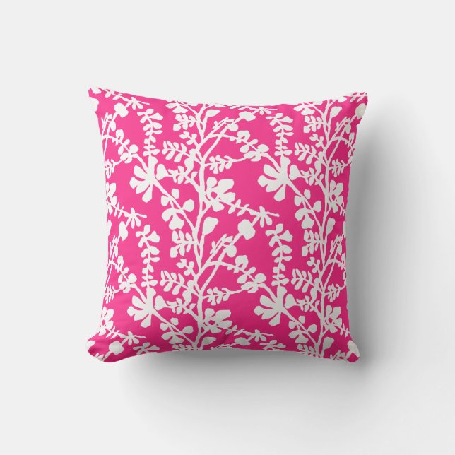 Pink And White Floral Repeating Pattern Cushion (Front)