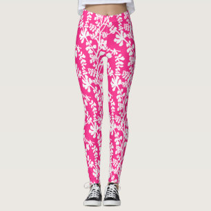 Pink And White Floral Repeating Pattern Leggings