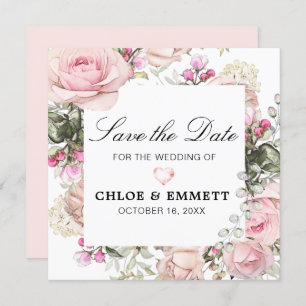 Pink and White Floral Save the Date Invitation