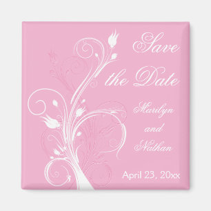 Pink and White Floral Save the Date Magnet