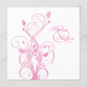 Pink and White Floral Square Wedding Invitation