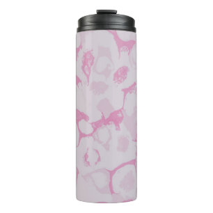 Pink and white floral textile thermal tumbler