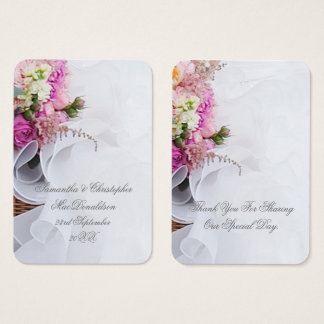 Pink and white floral wedding dress thank you tag