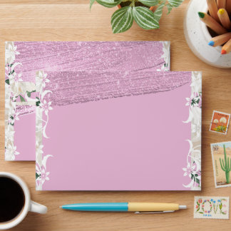 Pink and white floral wedding envelop envelope