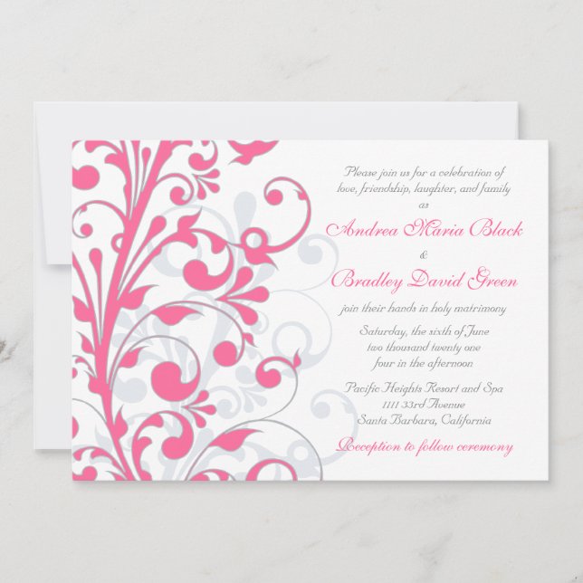 Pink and White Floral Wedding Invitation (Front)
