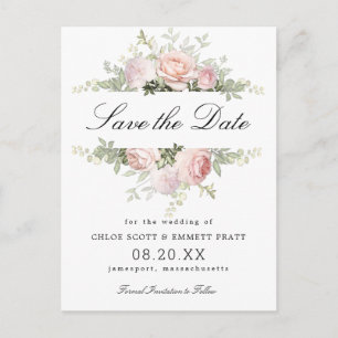 Pink and White Floral Wedding Save the Date Postcard