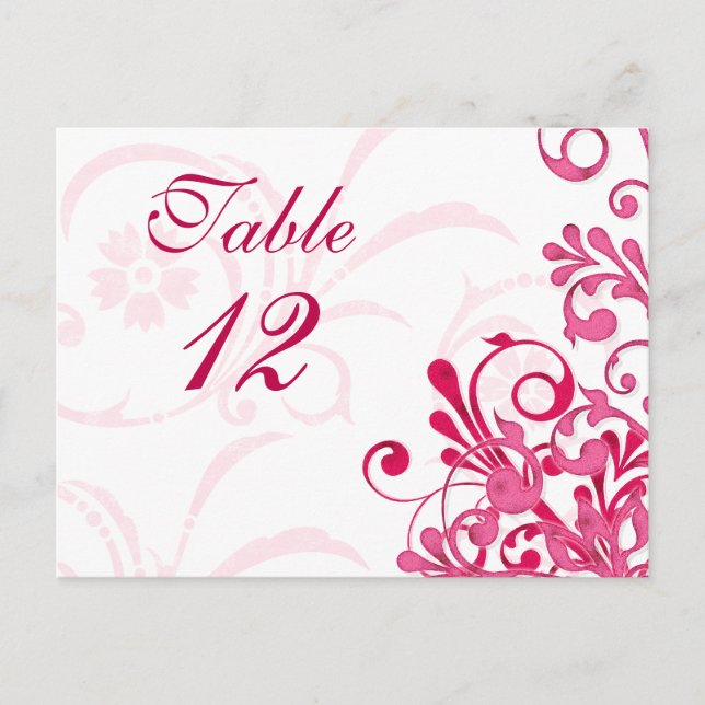 Pink and White Floral Wedding Table Cards (Front)