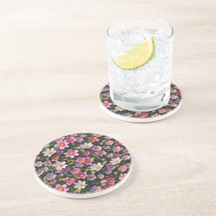 Pink and white flower garden coaster