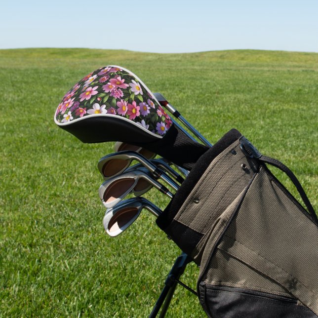 Pink and white flower garden golf head cover (In Situ)