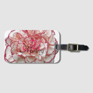 Pink and White Flower Monogram Luggage Tag
