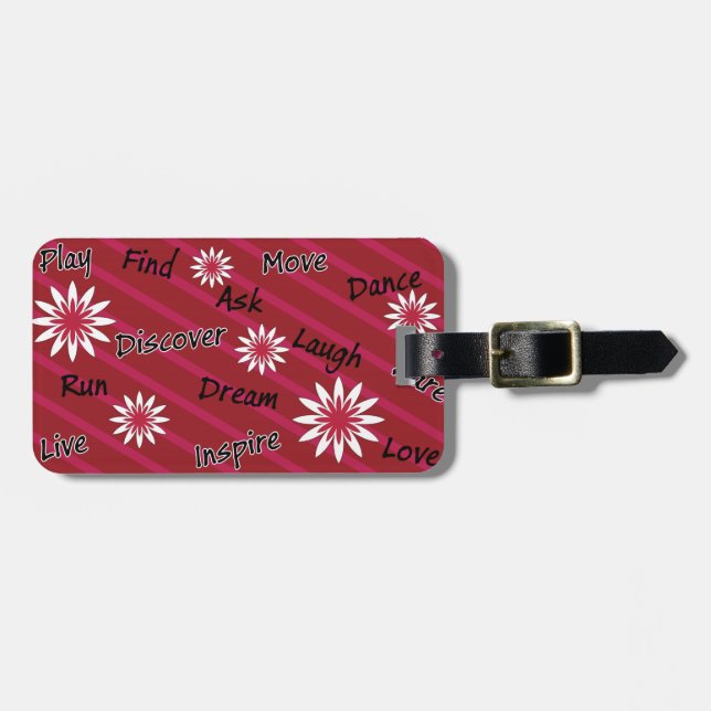 Pink and white flower motivational luggage tag (Front Horizontal)