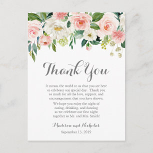 Pink and White Flower Place Setting Thank You Card