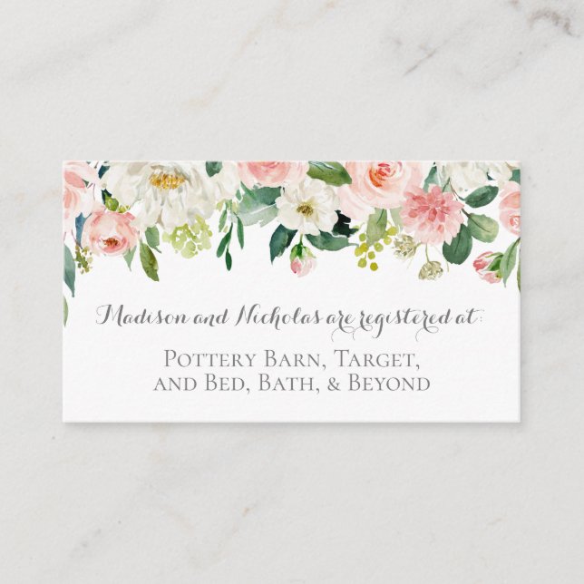 Pink and White Flower Registry Insert Cards (Front)