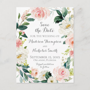 Pink and White Flower Save the Date Postcards