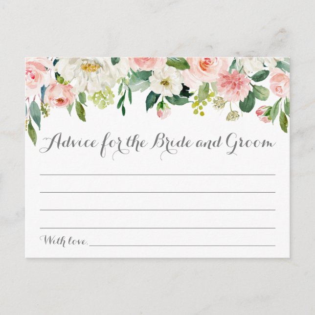 Pink and White Flower Wedding Advice Cards (Front)