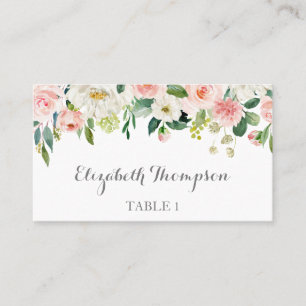 Pink and White Flower Wedding Flat Place Card