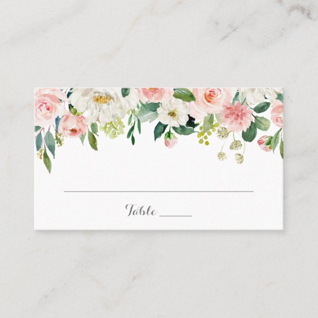Pink and White Flower Wedding Flat Place Card (Front)