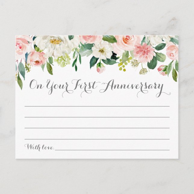 Pink and White Flower Wedding Time Capsule Cards (Front)
