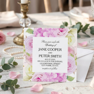 Pink and white flowers Budget Wedding Invitation