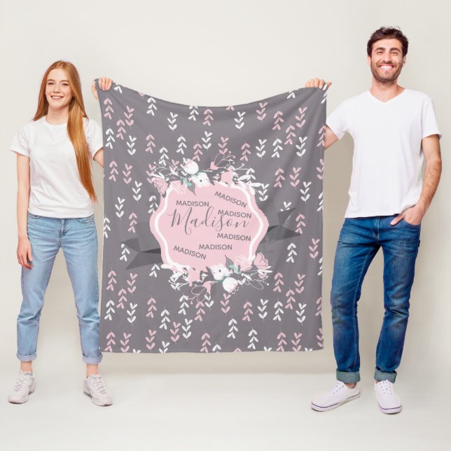 Pink and White Flowers  Fleece Blanket (In Situ)