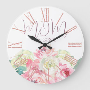 Pink and White Flowers for Mum Large Clock