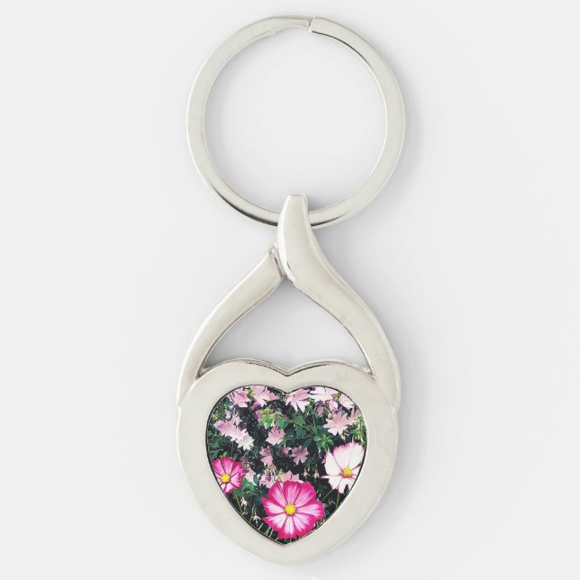 Pink and white flowers key ring (Front)