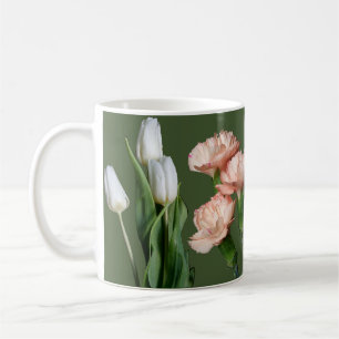 Pink and white flowers on green by Berglind Design Coffee Mug