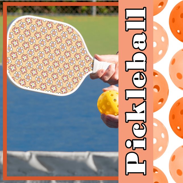Pink and White Flowers on Peach Pickleball Paddle (Creator Uploaded)