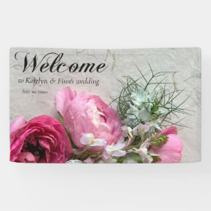 Pink and white flowers on texture banner