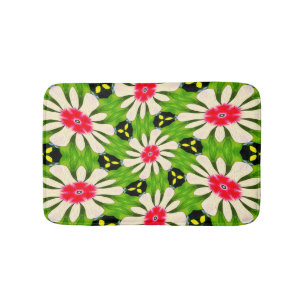 Pink and White Flowers Pattern Bath Mat