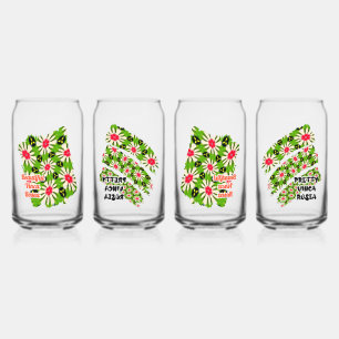Pink and White Flowers Pattern Can Glass
