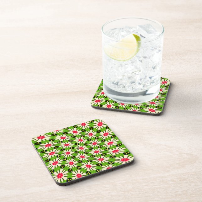 Pink and White Flowers Pattern Coaster (Right Side)