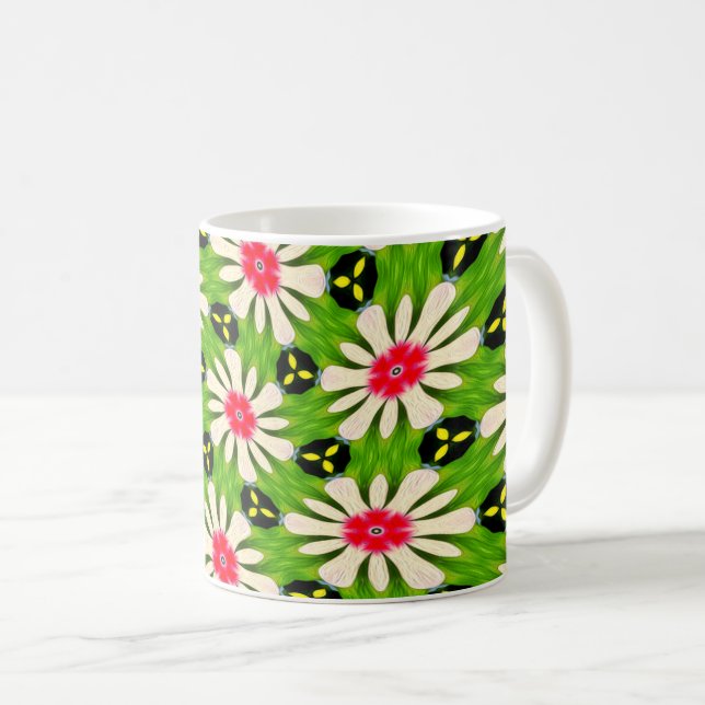 Pink and White Flowers Pattern Coffee Mug (Front Right)