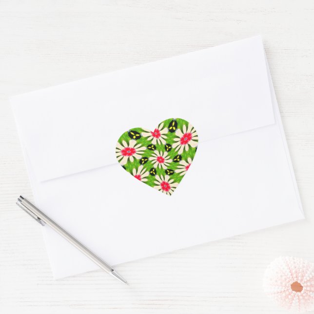 Pink and White Flowers Pattern Heart Sticker (Envelope)
