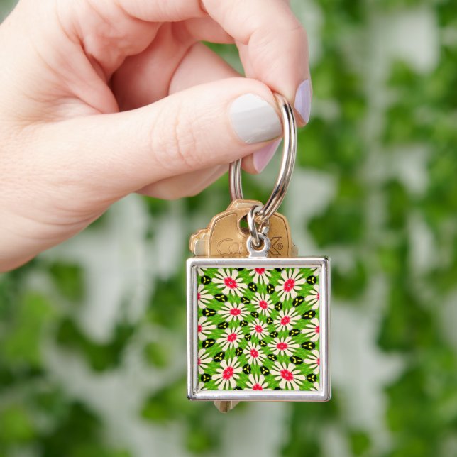 Pink and White Flowers Pattern Key Ring (Hand)