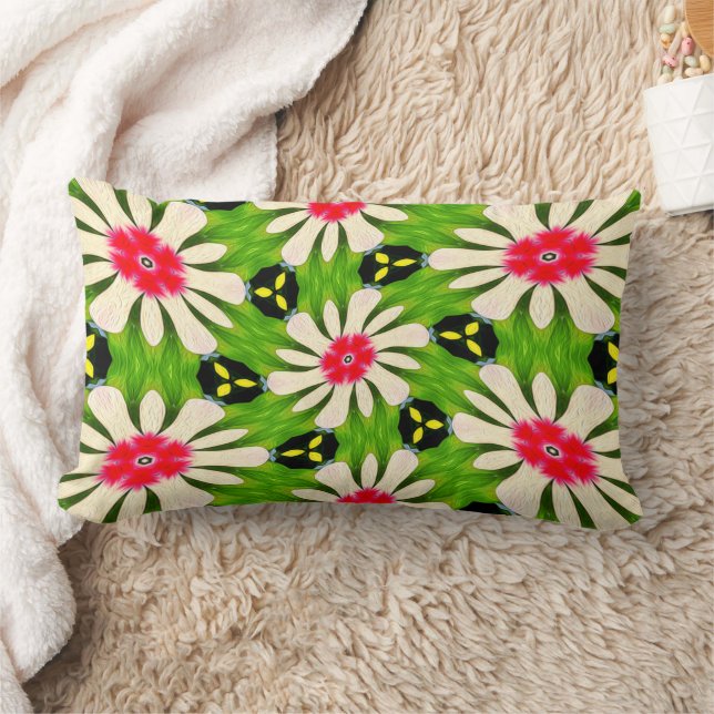 Pink and White Flowers Pattern Lumbar Cushion (Blanket)