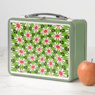 Pink and White Flowers Pattern Metal Lunch Box