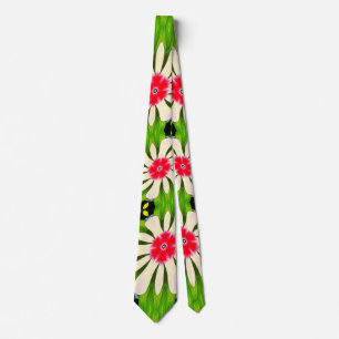 Pink and White Flowers Pattern Tie