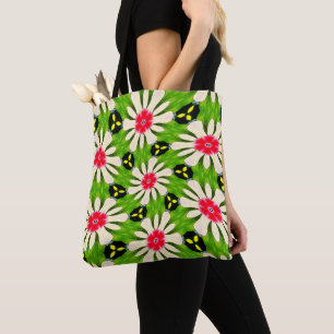 Pink and White Flowers Pattern Tote Bag