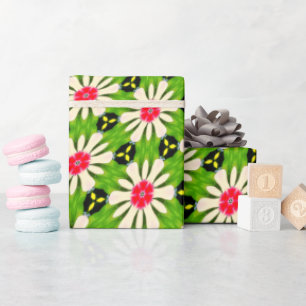 Pink and White Flowers Pattern Wrapping Paper