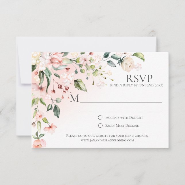 Pink and White Flowers with Greenery RSVP Cards (Front)
