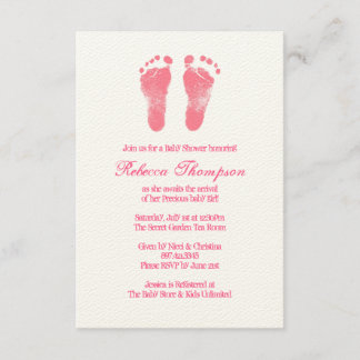 Pink and White Foot Prints Baby Shower Invitation