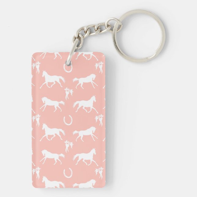 Pink and White Galloping Horses Pattern Key Ring (Back)