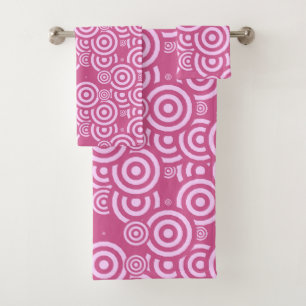 pink and white geometric bath towel set