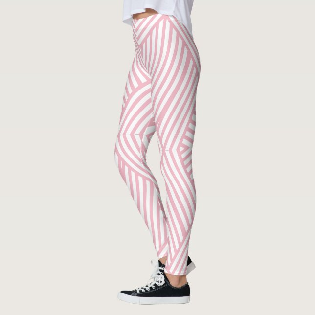 Pink and White Geometric Lines African Leggings (Left)