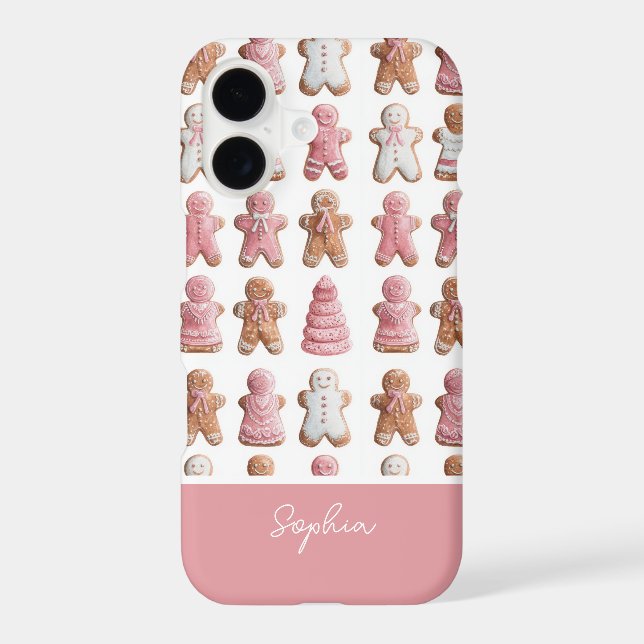 Pink and White Gingerbread Men Christmas Pattern (Back)