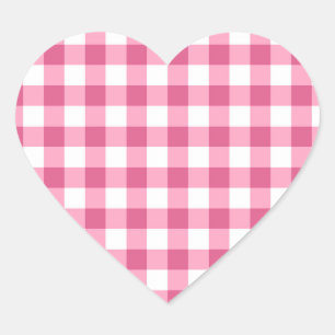 Pink And White Gingham Check Pattern Heart Sticker