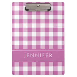Pink And White Gingham Checked Pattern Name Print Clipboard