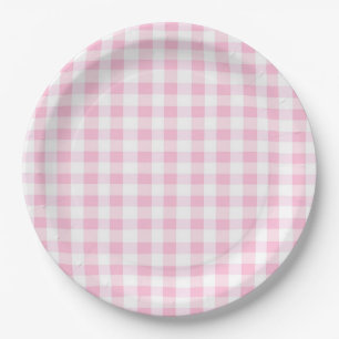 Pink and White Gingham Garden Party Paper Plates