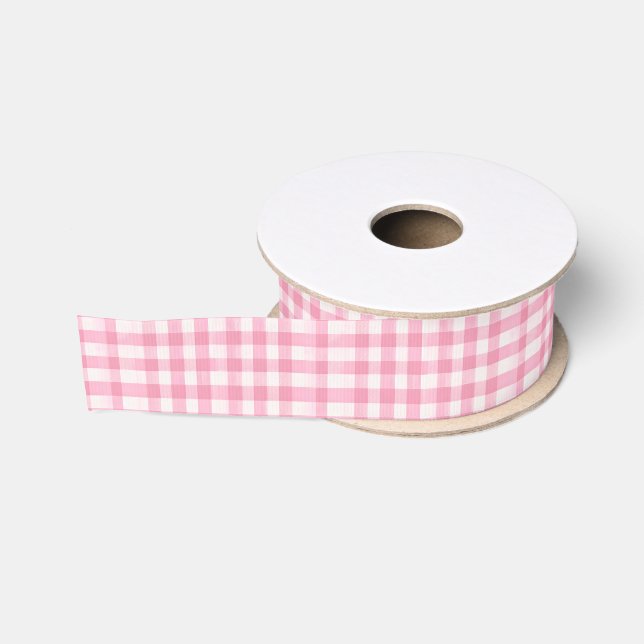 Pink and White Gingham Grosgrain Ribbon (Spool)